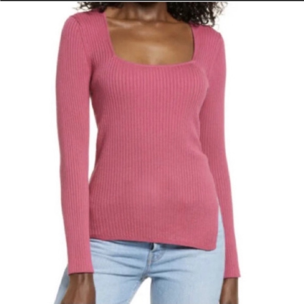 Open Edit Red Raspberry Side Slit Sweater - image 1